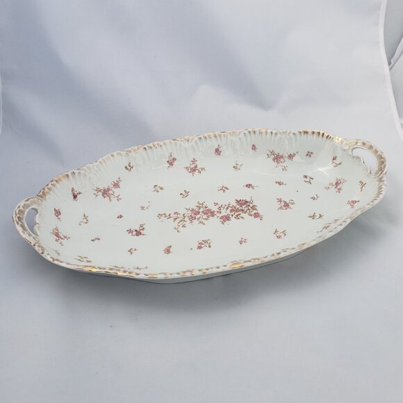 Antique Victoria Austria Pink Floral Gold Large Oval Serving Platter - Picture 8 of 8